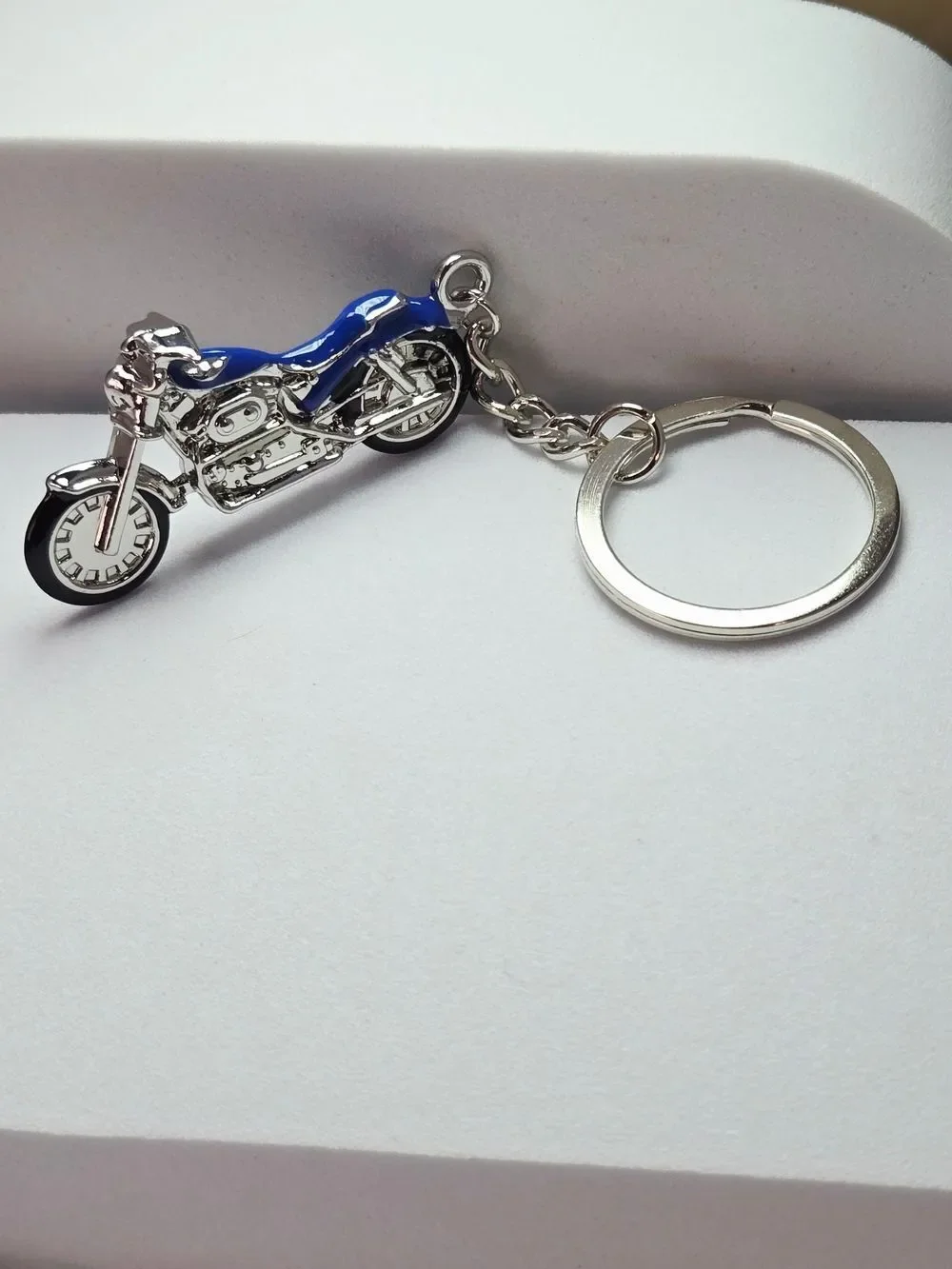 Blue Motorcycle Keychain Harley Sportster Style Biker Key Ring Gift Accessory